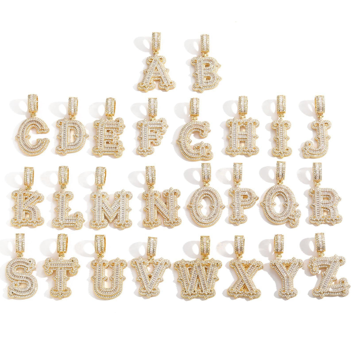 Iced Large Initial Pendant - baguette CZ