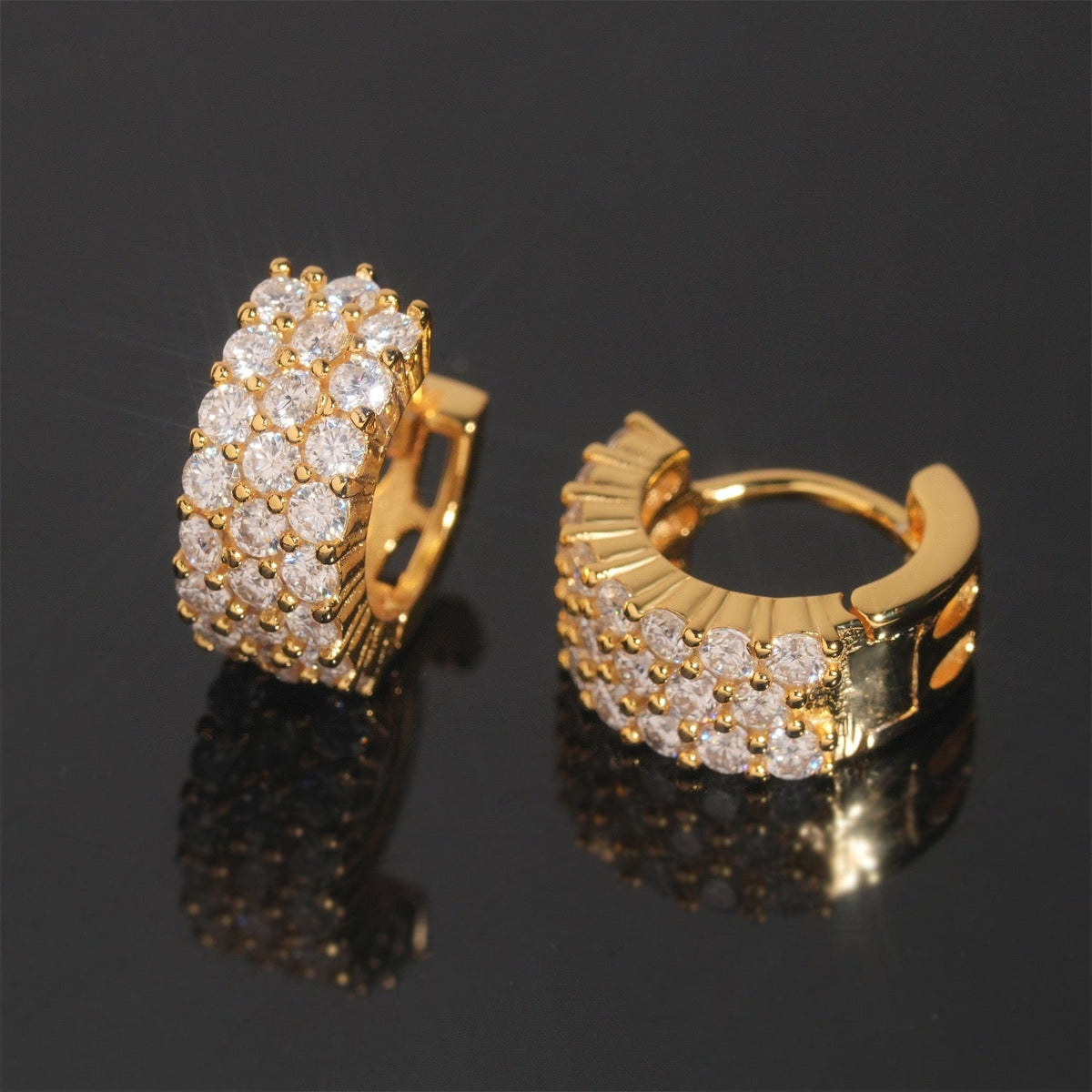 Iced Moissanite Huggie Hoop Earrings 3 Row - 925 Sterling Silver