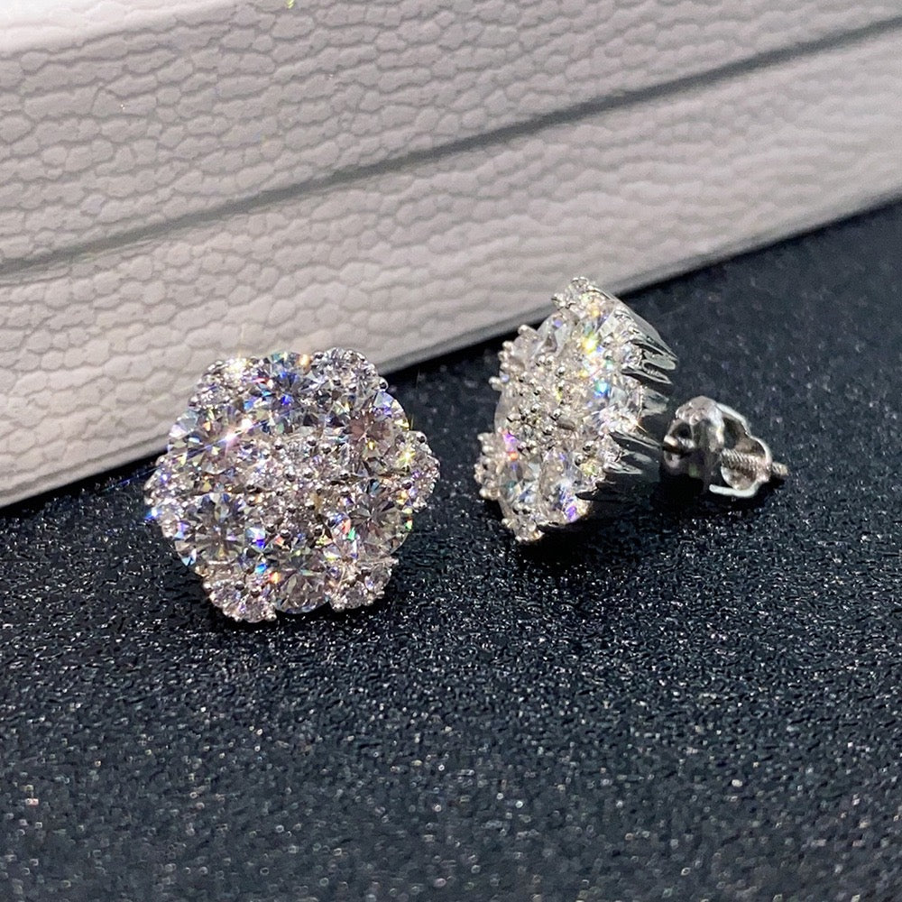 Moissanite Flower Stud Earrings S925 Sterling Silver - Screw Back