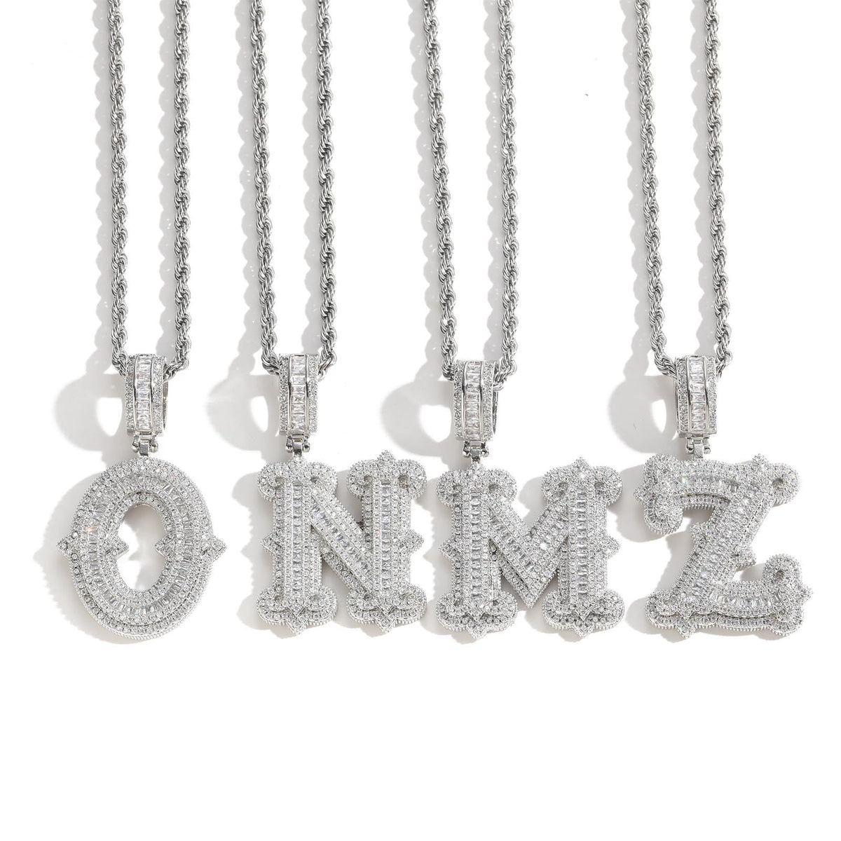 Iced Large Initial Pendant - baguette CZ