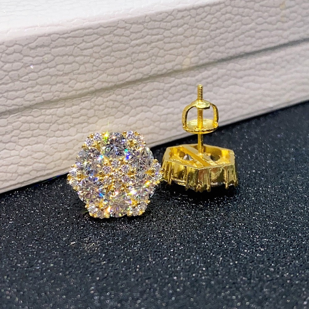 Moissanite Flower Stud Earrings S925 Sterling Silver - Screw Back