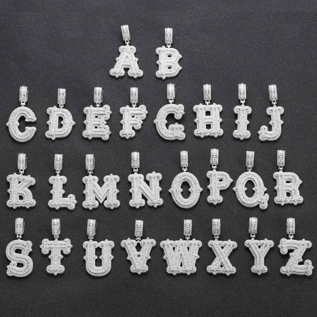 Iced Large Initial Pendant - baguette CZ