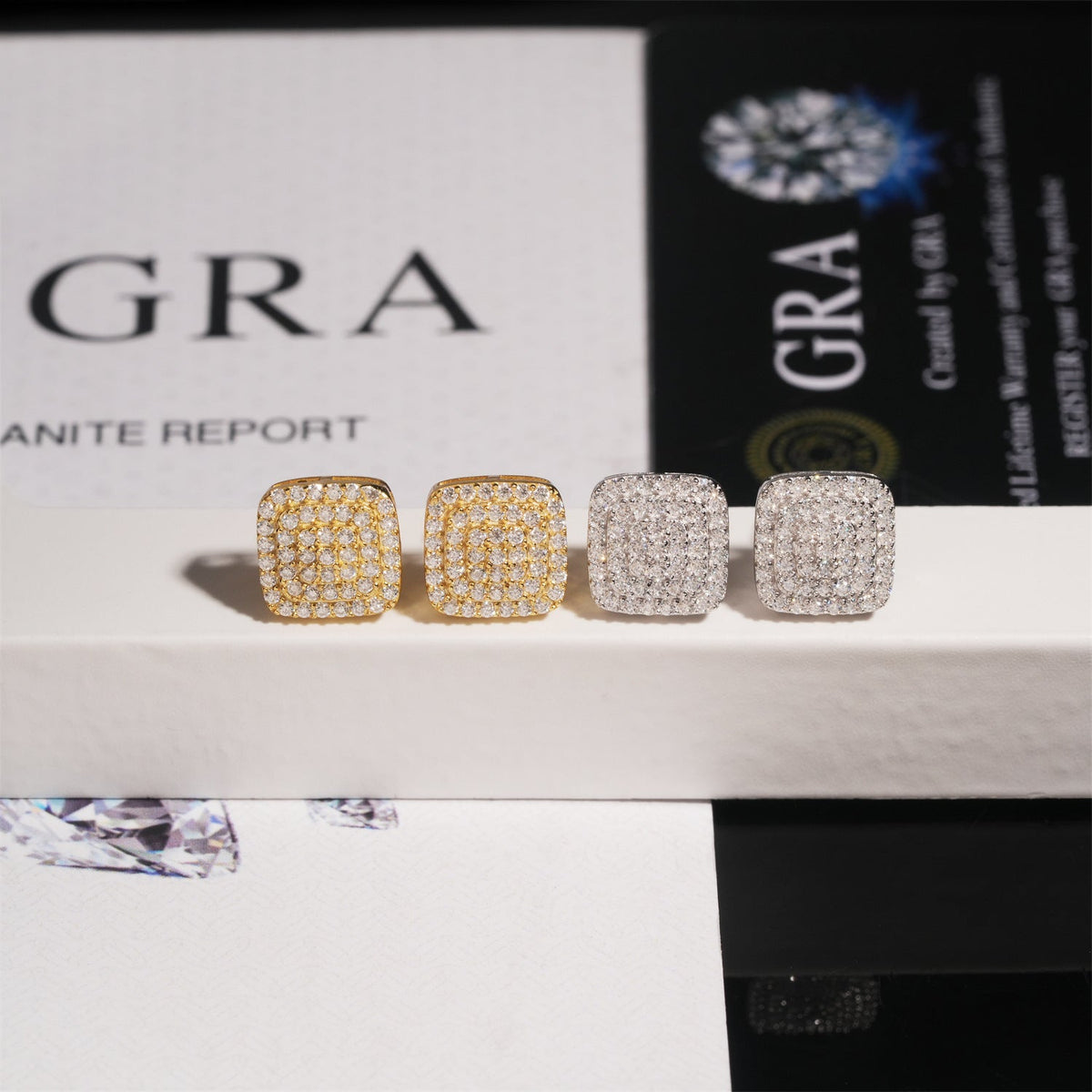 Pavé Moissanite Square Stud Earrings Screw Back - 925 Sterling Silver