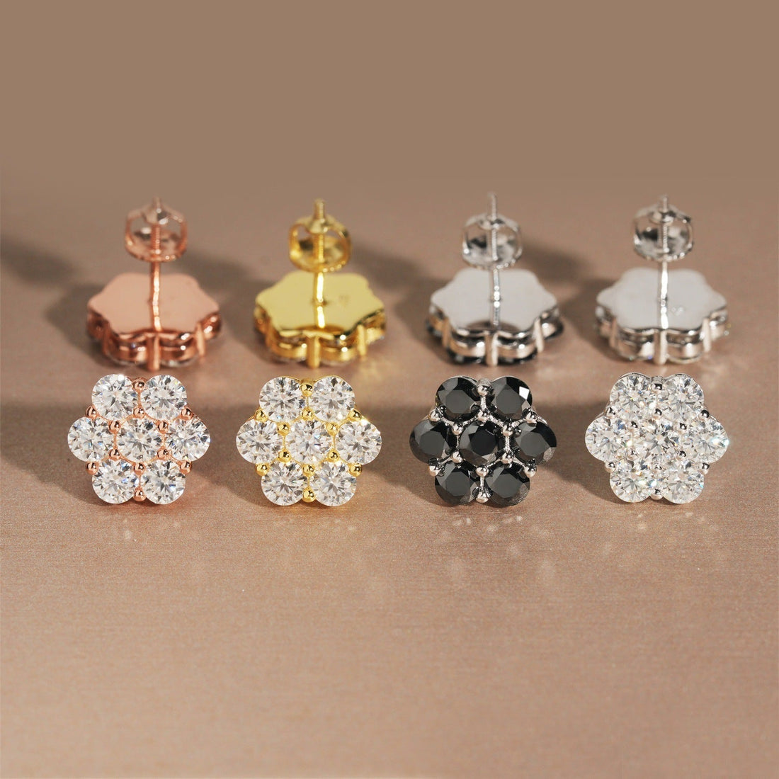 12mm Moissanite 925 Sterling Silver  Flower Stud Earrings -Screw Back