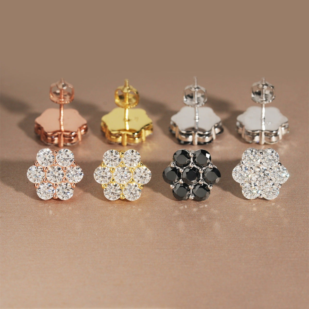 12mm Moissanite 925 Sterling Silver  Flower Stud Earrings -Screw Back