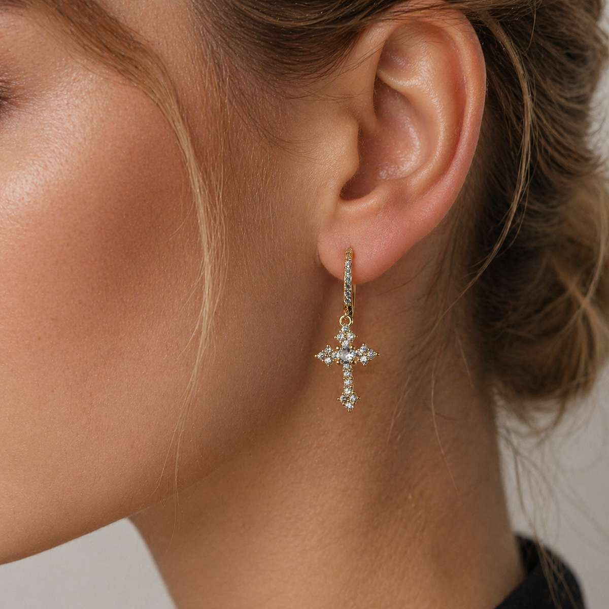 Iced Out Cross Drop Earrings