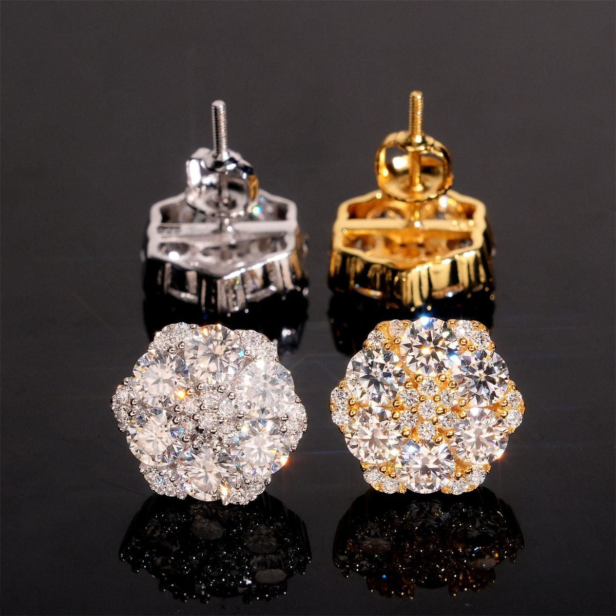 Moissanite Flower Stud Earrings S925 Sterling Silver - Screw Back