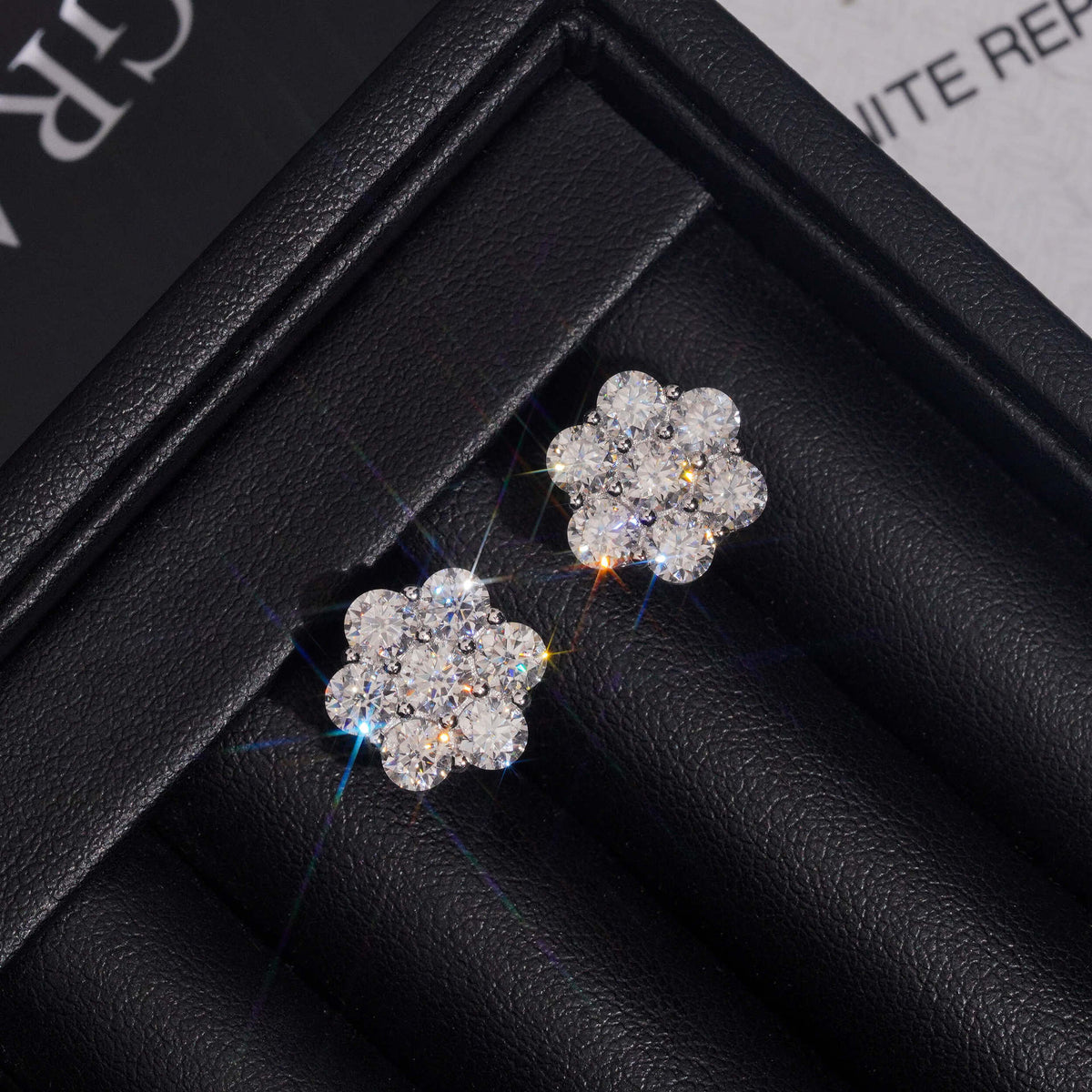 12mm Moissanite 925 Sterling Silver  Flower Stud Earrings -Screw Back