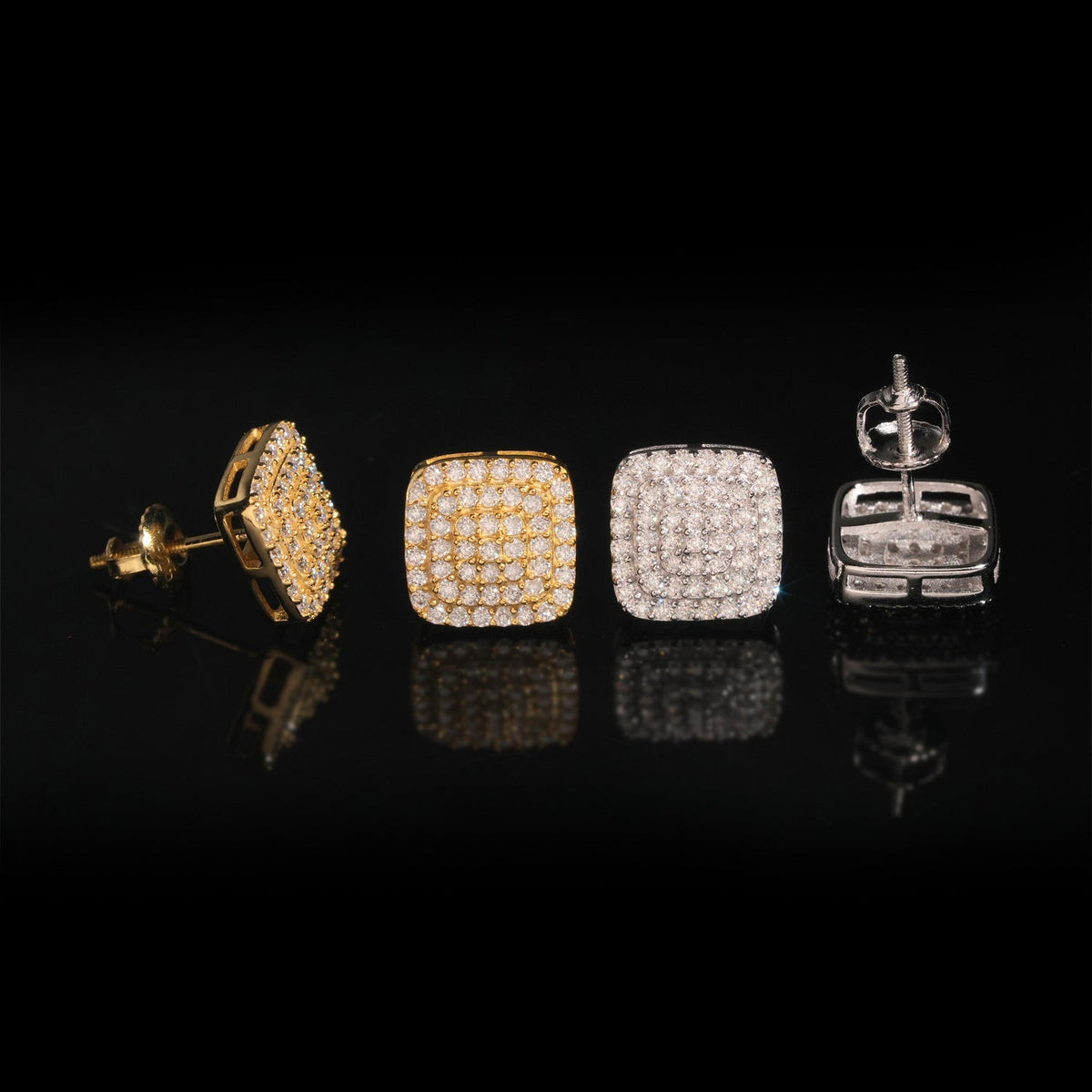 Pavé Moissanite Square Stud Earrings Screw Back - 925 Sterling Silver