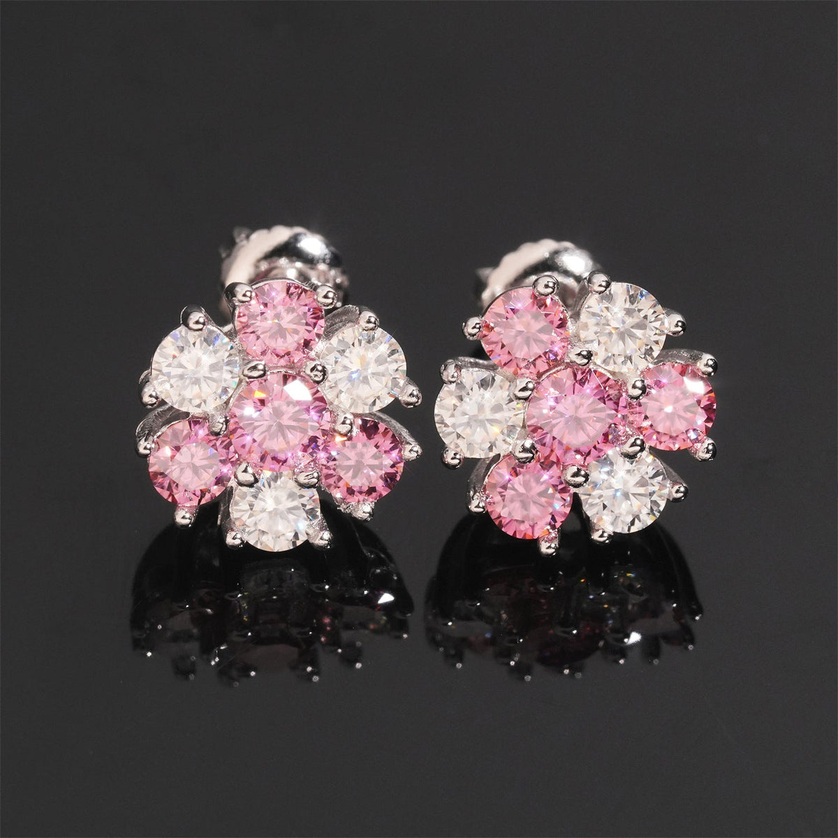 Petal Flower Moissanite Stud Earrings Screw Back - 925 Sterling Silver