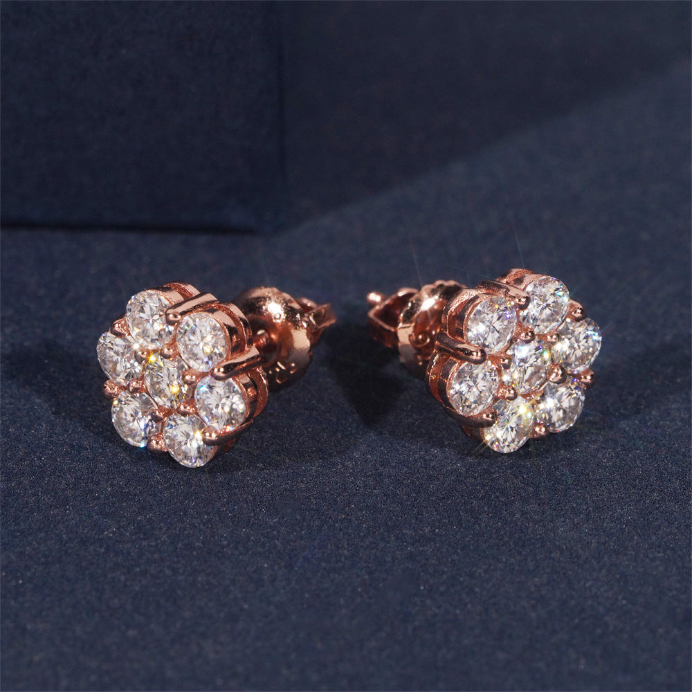 9mm Moissanite 925 Sterling Silver Flower Stud Earrings -Screw Back