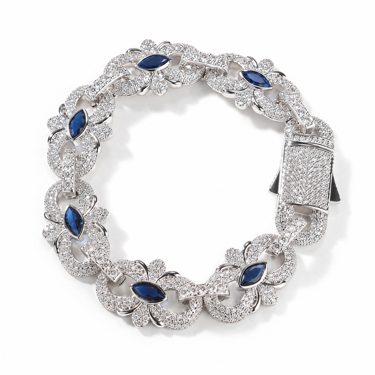 16mm Iced Out Marquise Floral Link Bracelet