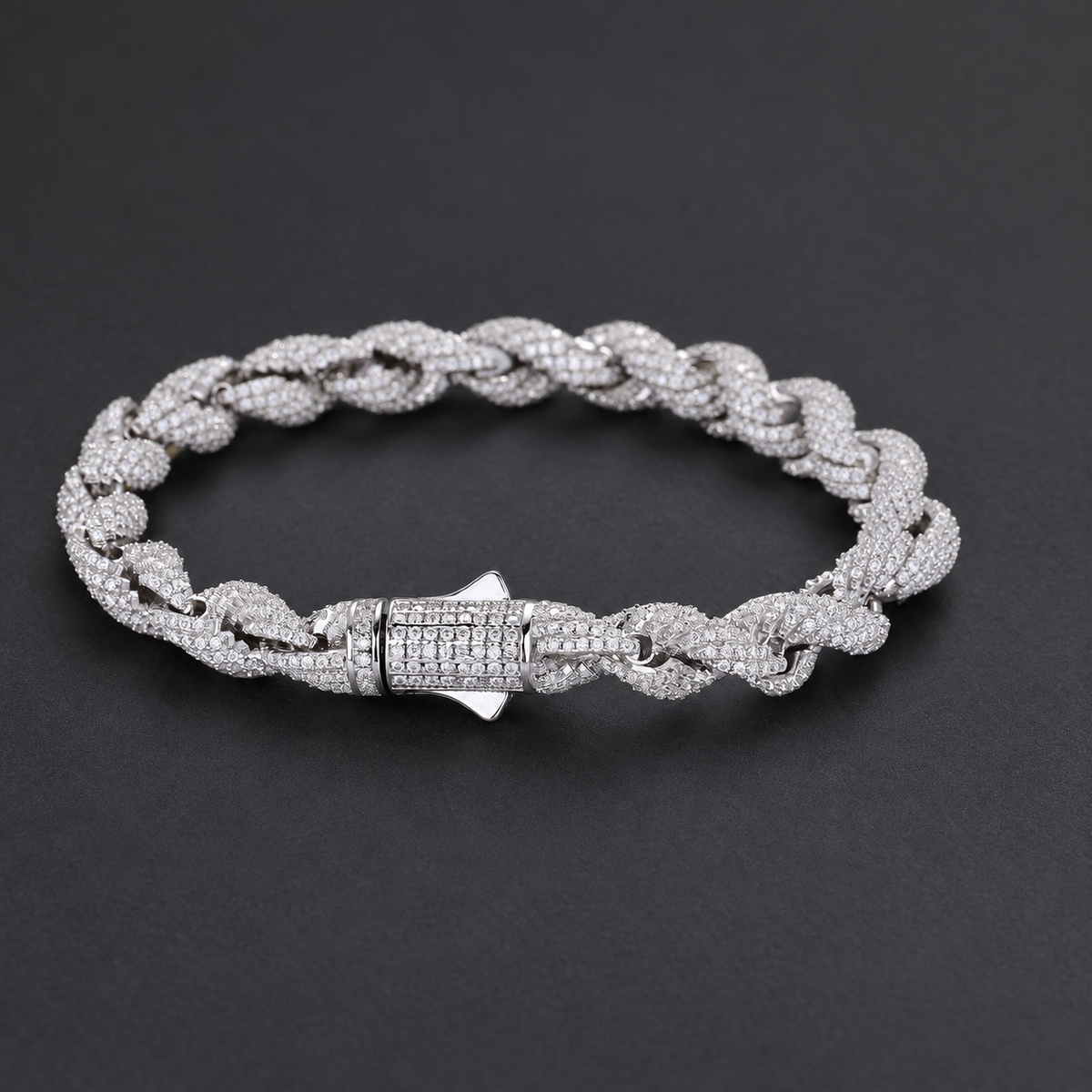 7.5mm Iced Moissanite Rope Bracelet - 925 Sterling Silver