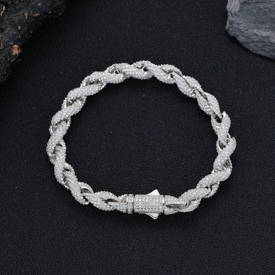 7.5mm Iced Moissanite Rope Bracelet - 925 Sterling Silver