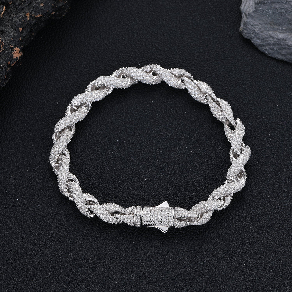 7.5mm Iced Moissanite Rope Bracelet - 925 Sterling Silver