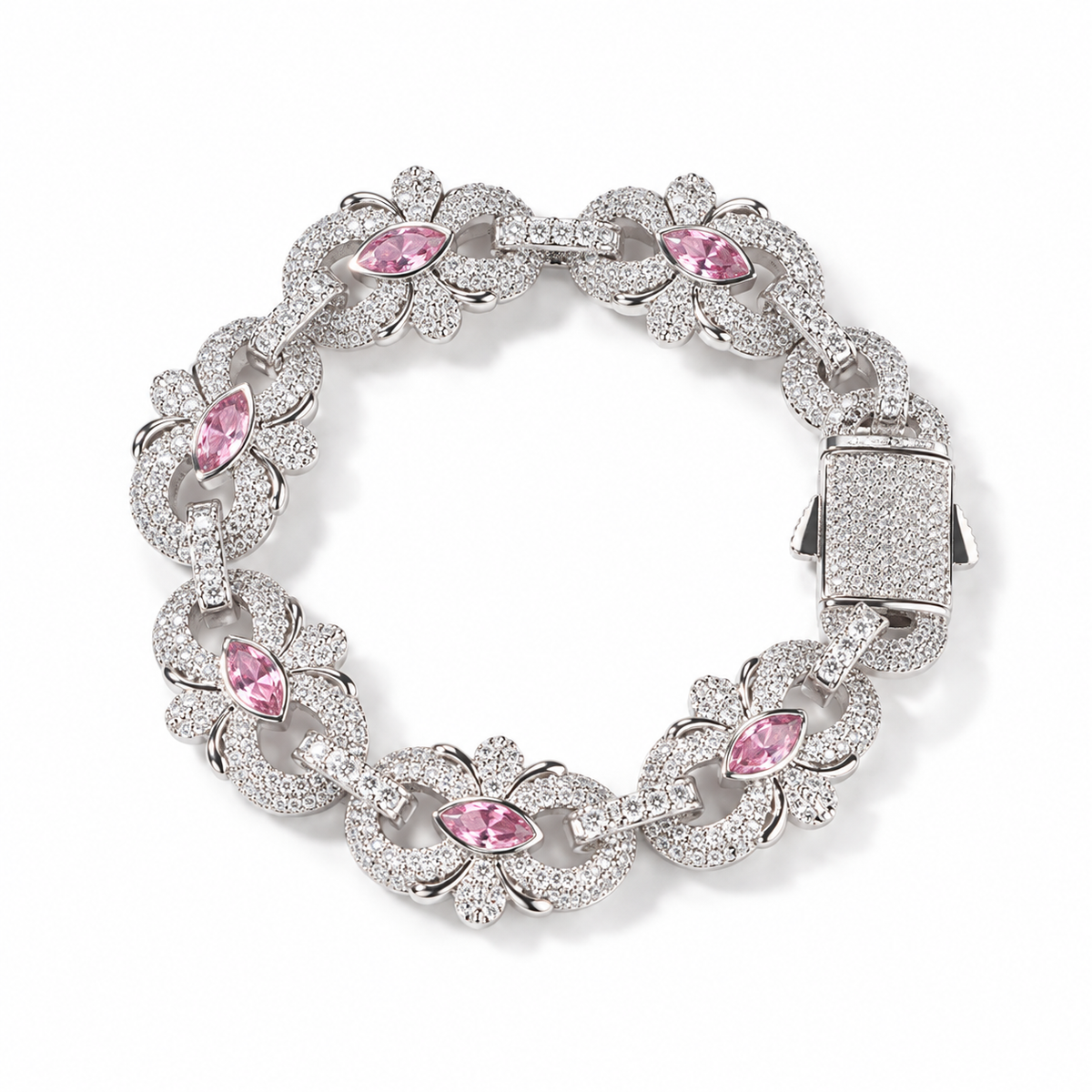 16mm Iced Out Marquise Floral Link Bracelet