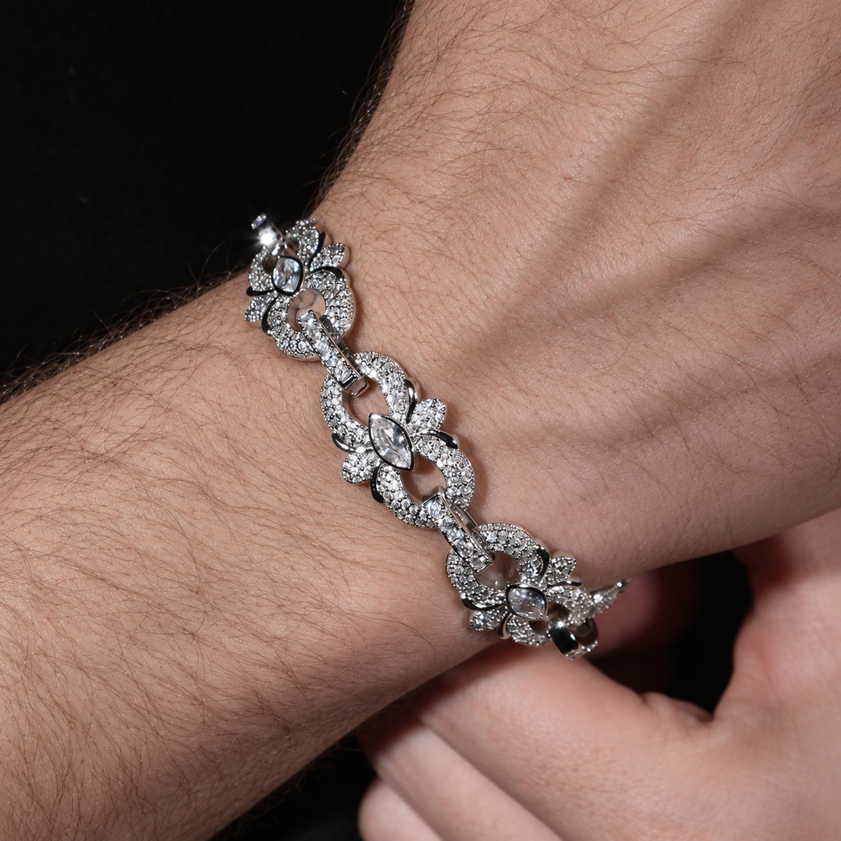 16mm Iced Out Marquise Floral Link Bracelet
