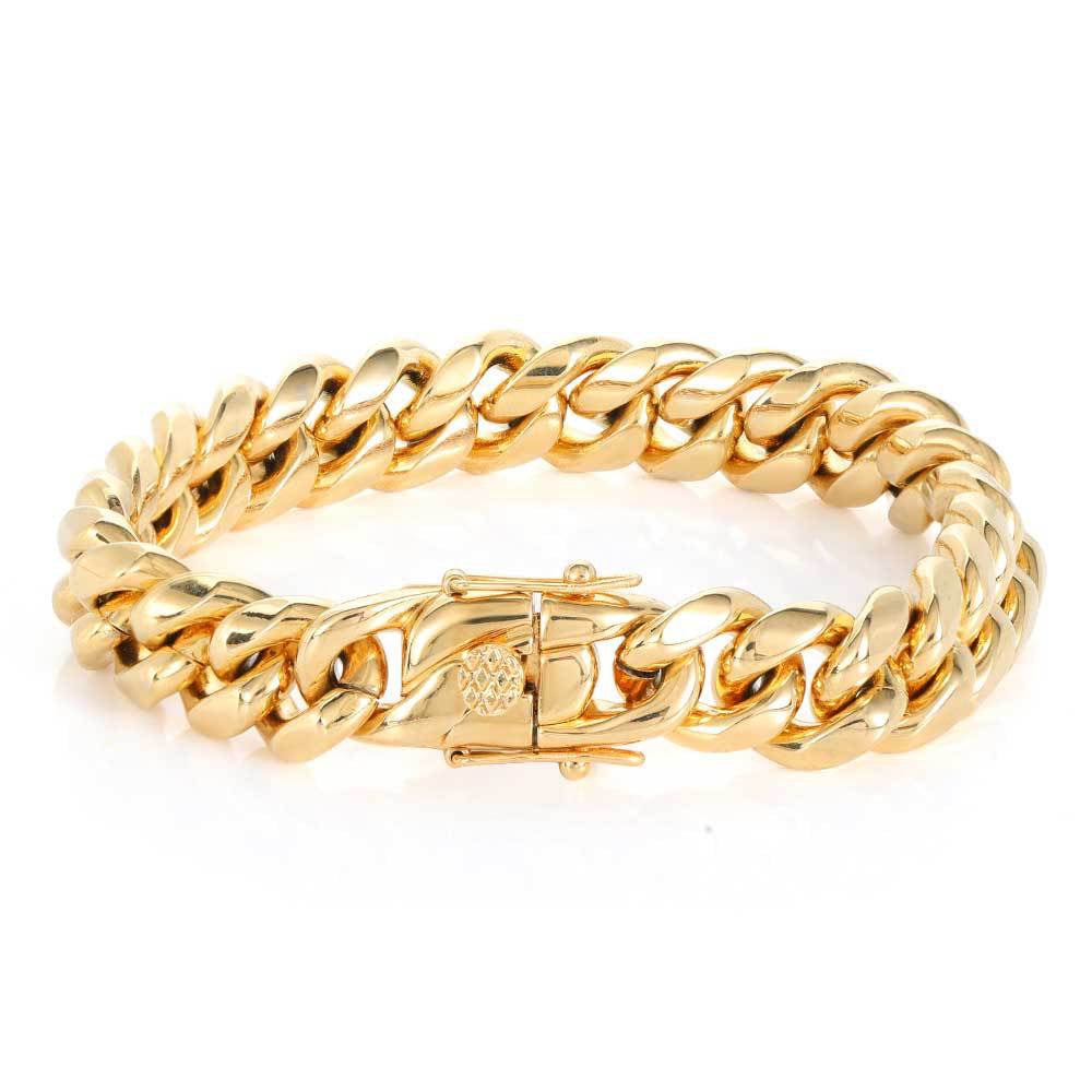14K Gold Plated Polished Stainless Steel Cuban Bracelet