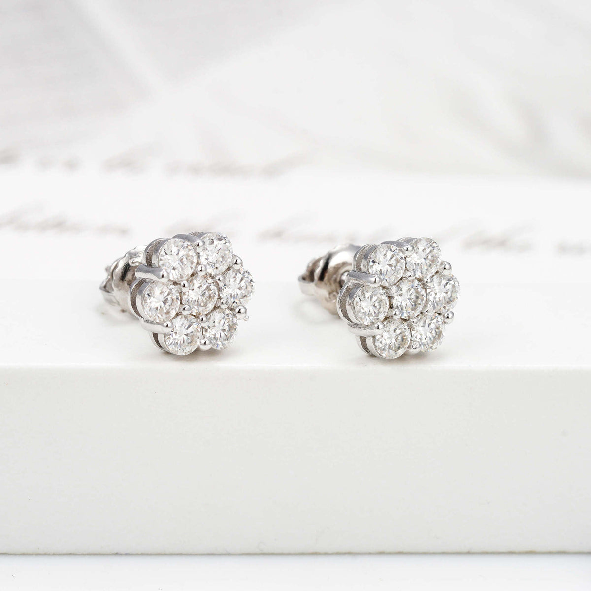 9mm Moissanite 925 Sterling Silver Flower Stud Earrings -Screw Back