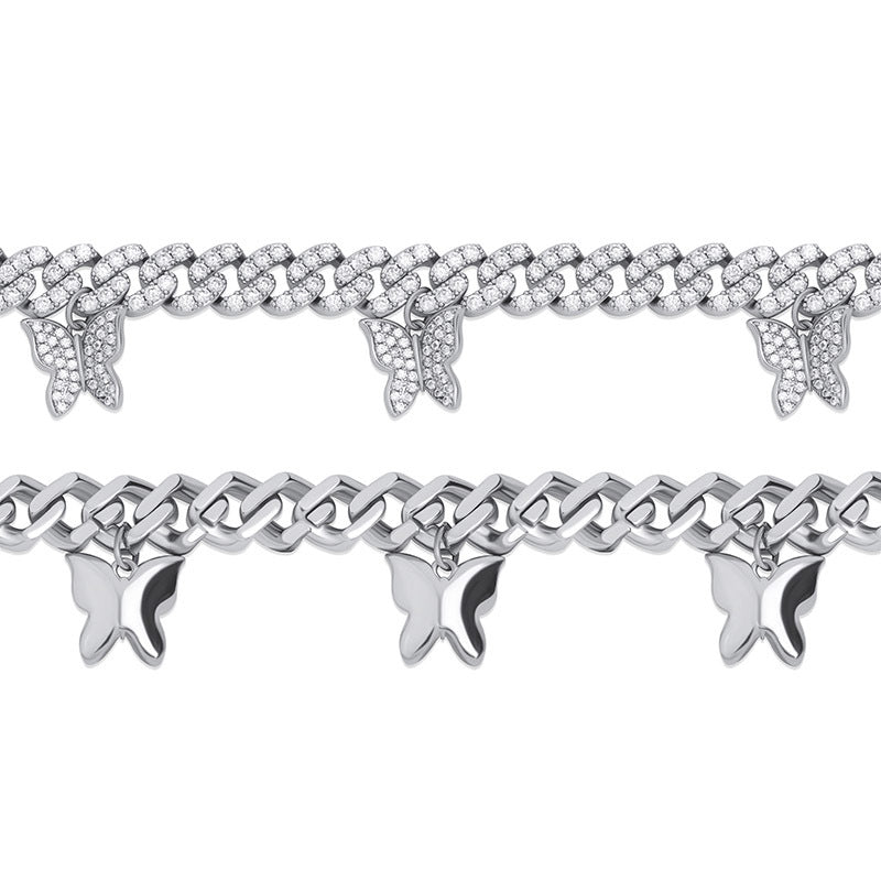 8mm Iced Butterfly Cuban Chain Bracelet