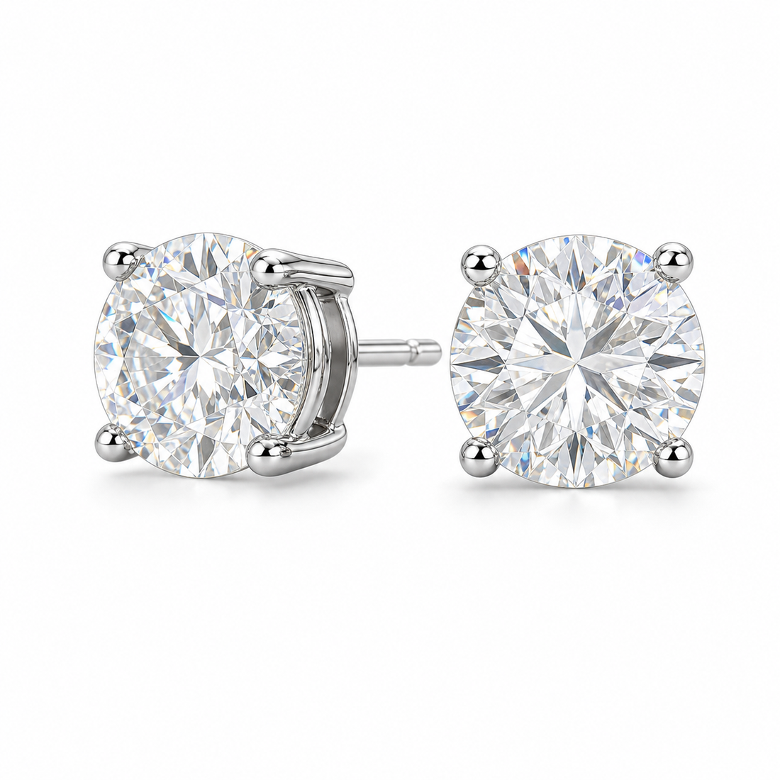 Round Cut VVS Moissanite Stud Earrings – 925 Sterling Silver