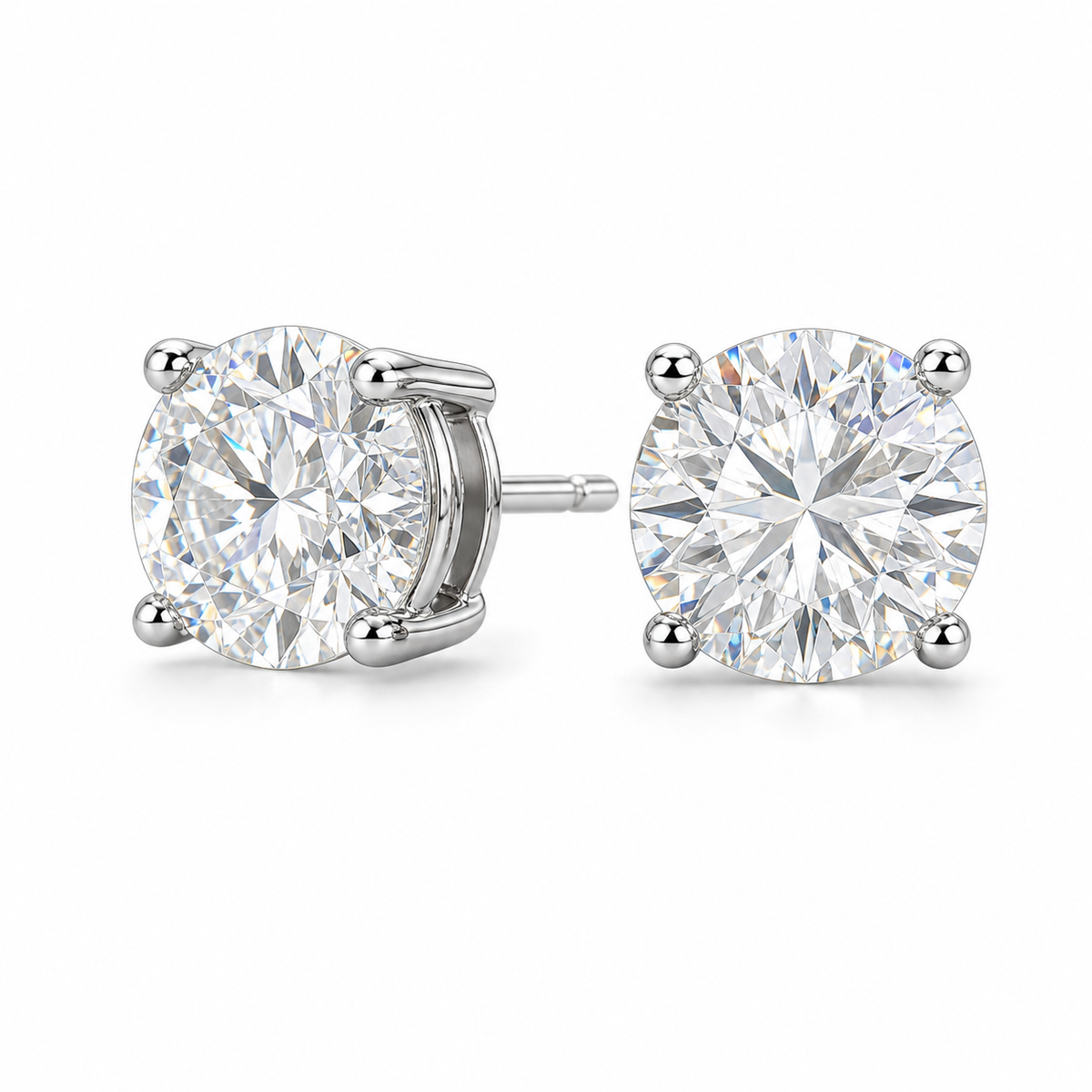 Round Cut VVS Moissanite Stud Earrings – 925 Sterling Silver