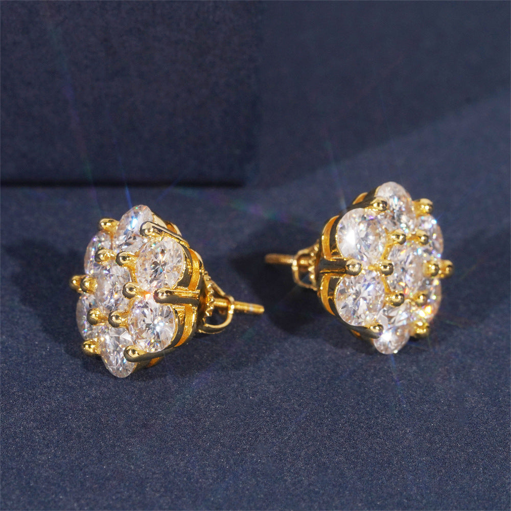 12mm Moissanite 925 Sterling Silver  Flower Stud Earrings -Screw Back