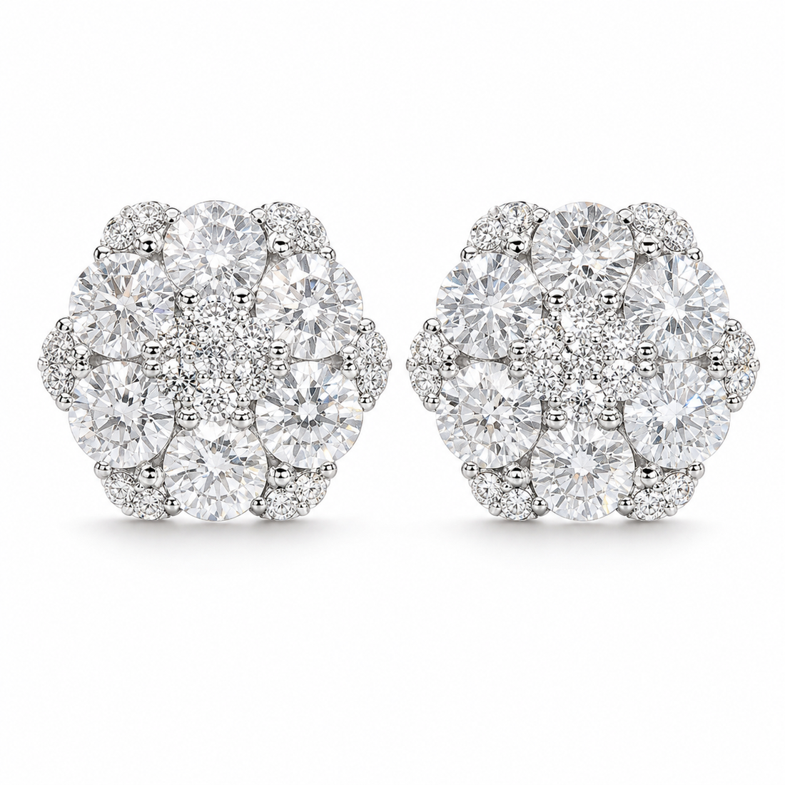 Moissanite Flower Stud Earrings S925 Sterling Silver - Screw Back