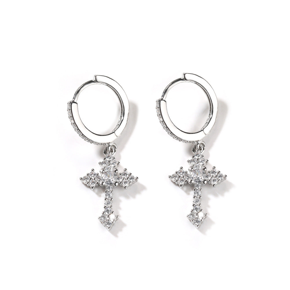 Iced Out Cross Drop Earrings