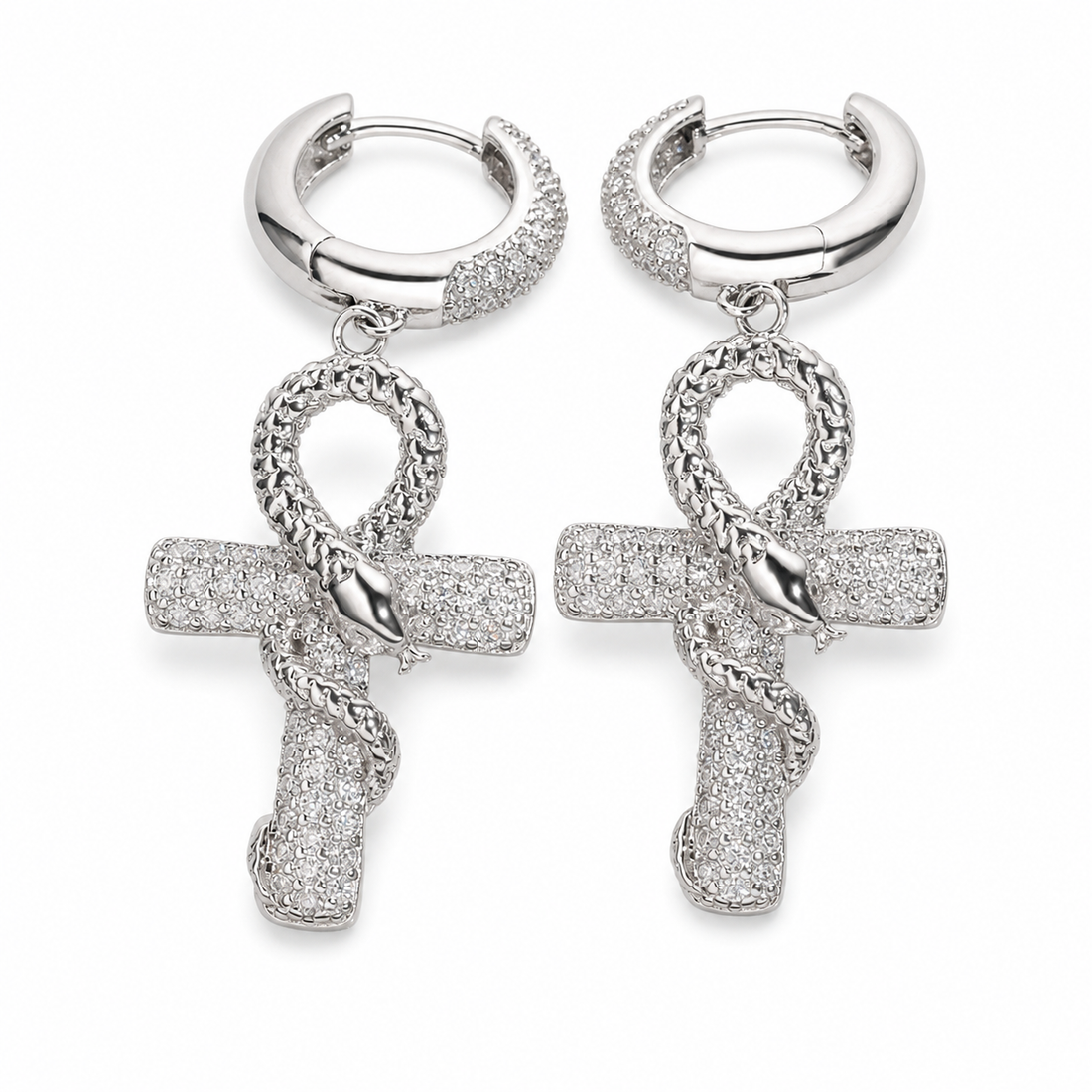 Iced Ankh Cross Moissanite Drop Earrings - 925 Sterling Silver