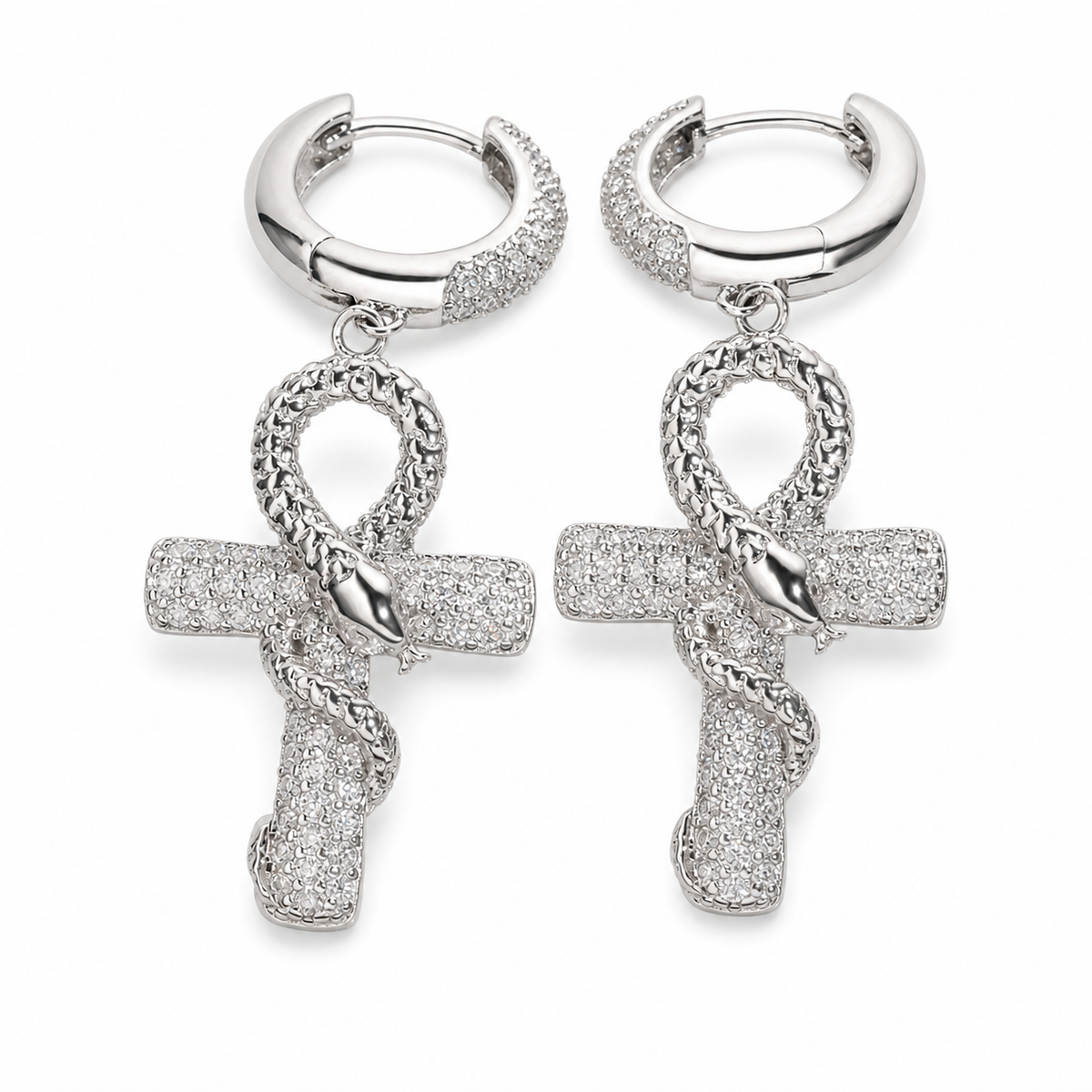 Iced Ankh Cross Moissanite Drop Earrings - 925 Sterling Silver