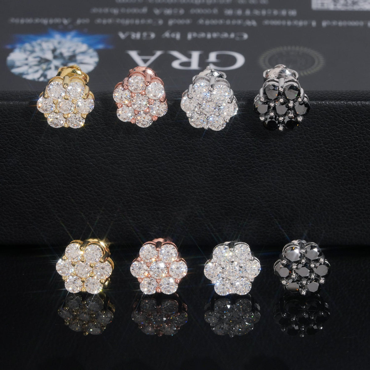 9mm Moissanite 925 Sterling Silver Flower Stud Earrings -Screw Back