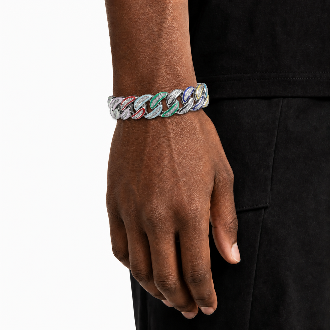 15mm Multicolor Enamel Iced Cuban Bracelet