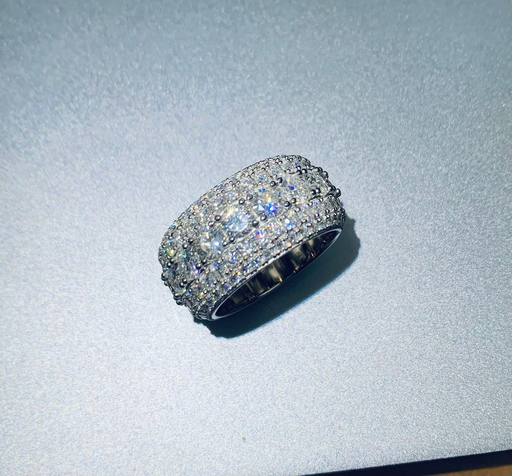 13mm Moissanite Iced Out Ring – 925 Sterling Silver VVS1 D Color Band Ring