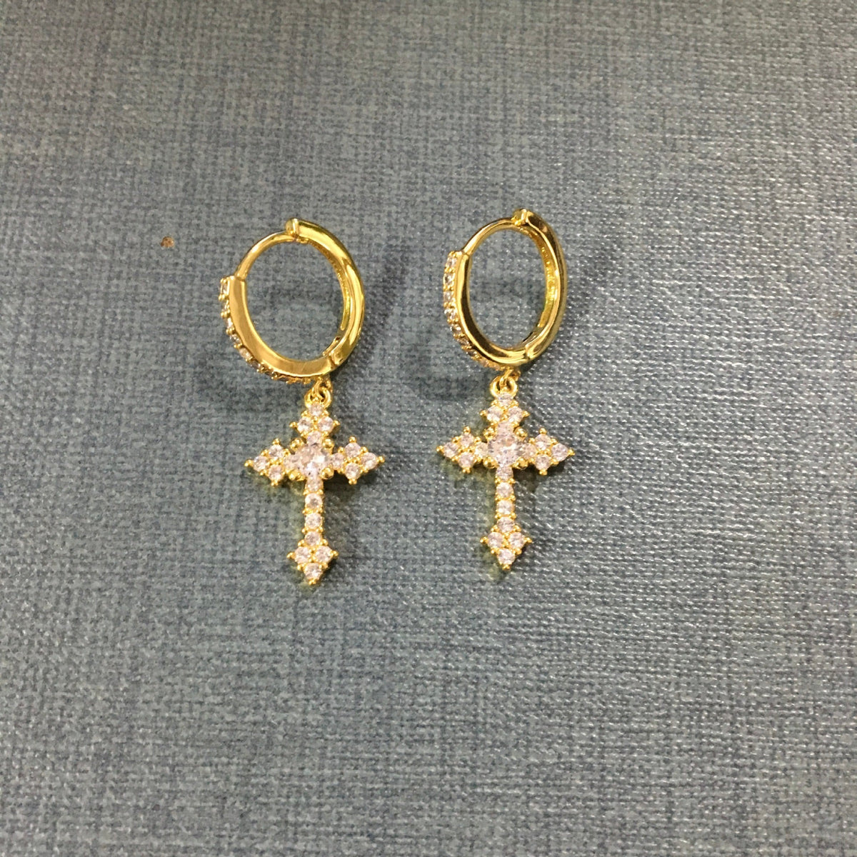 Iced Out Cross Drop Earrings