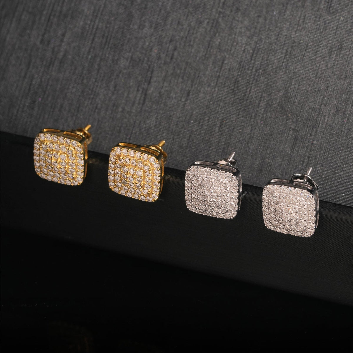 Pavé Moissanite Square Stud Earrings Screw Back - 925 Sterling Silver