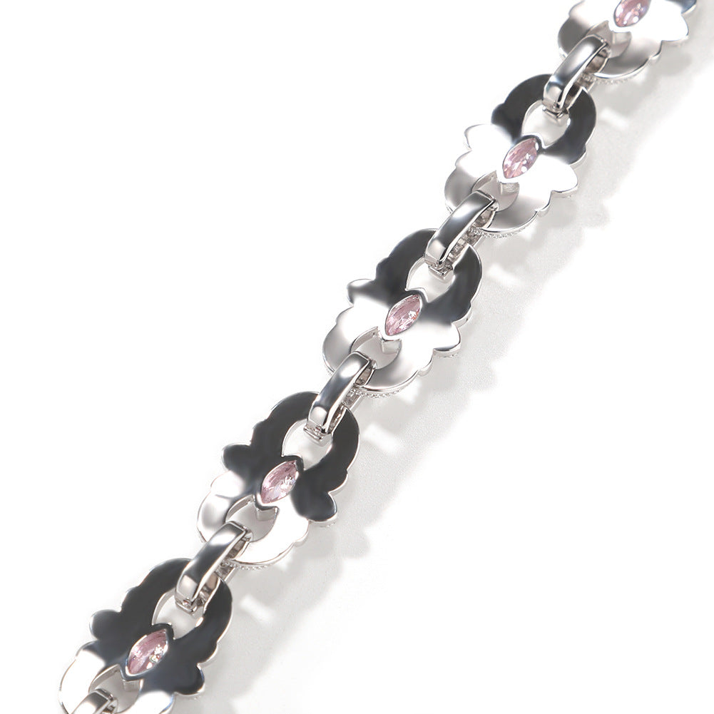 16mm Iced Out Marquise Floral Link Bracelet
