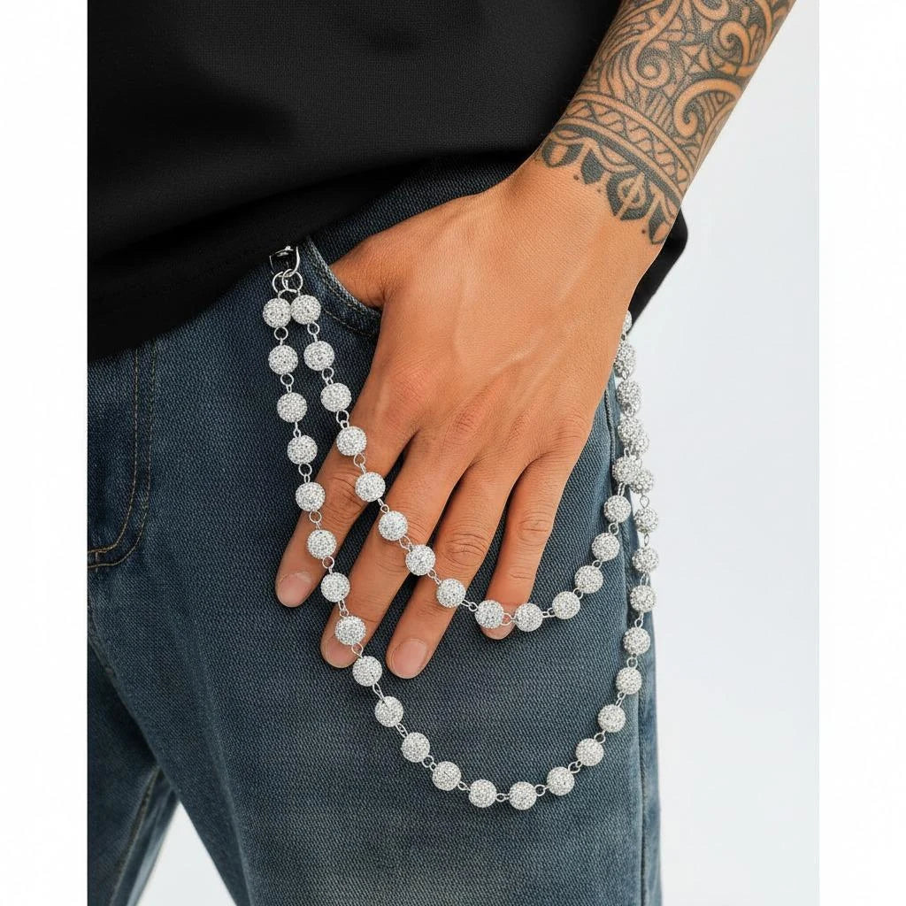 Layered Shamballa Clay Rhinestone Wallet Chain