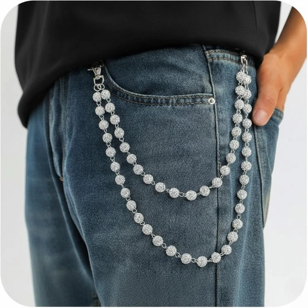 Layered Shamballa Clay Rhinestone Wallet Chain