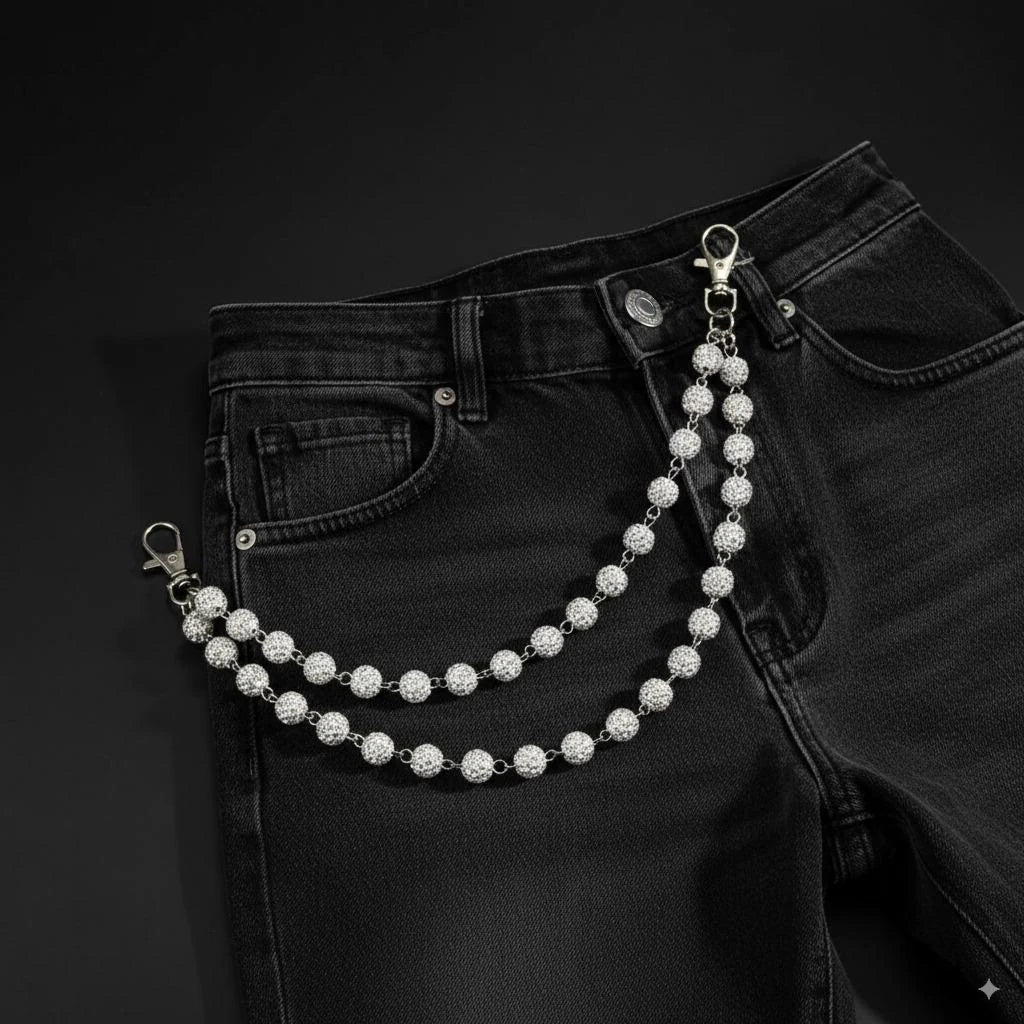 Layered Shamballa Clay Rhinestone Wallet Chain