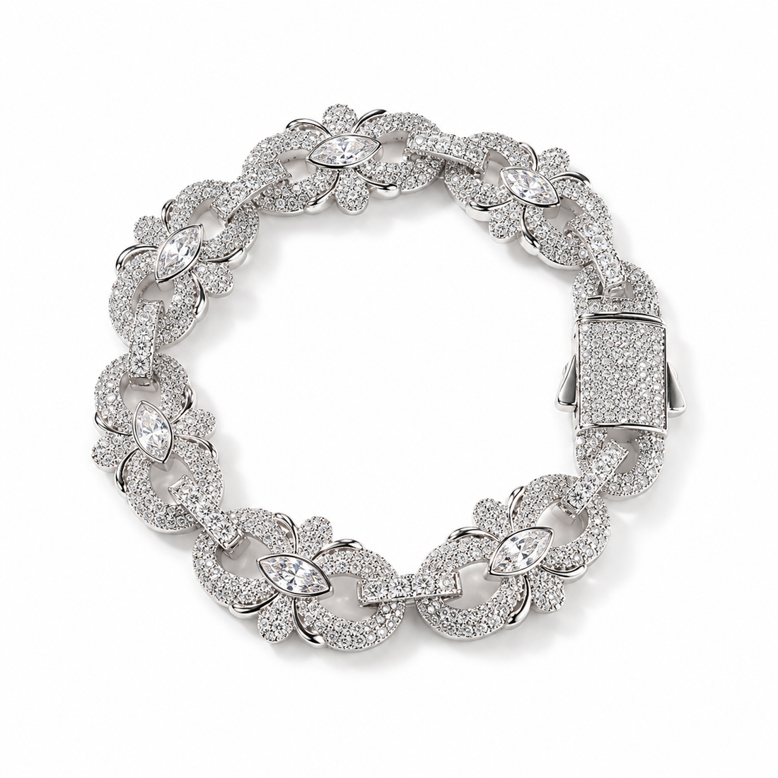 16mm Iced Out Marquise Floral Link Bracelet