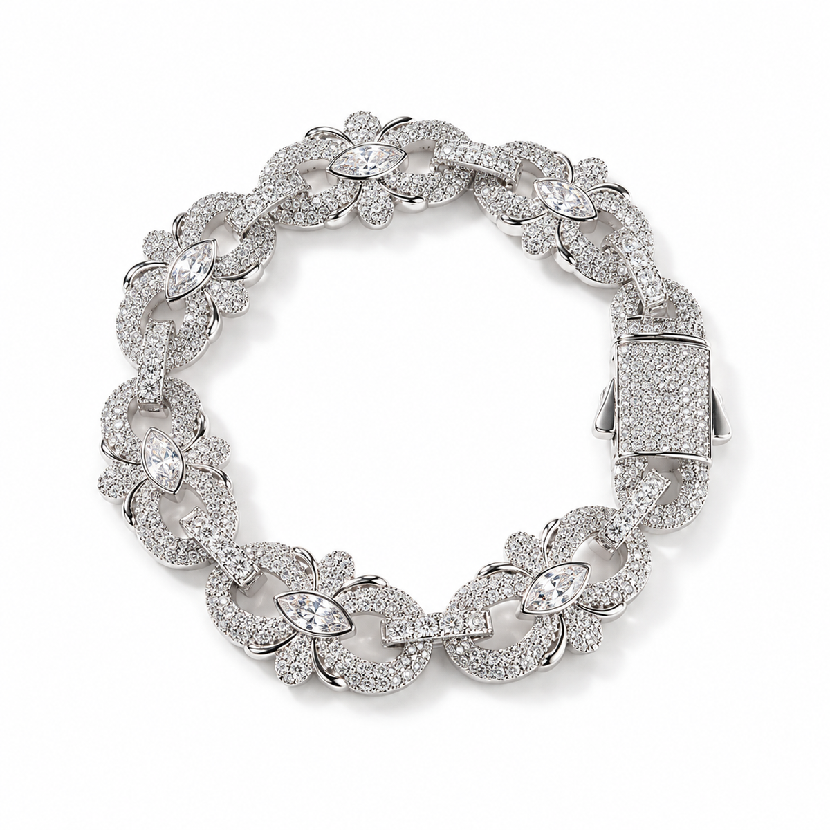 16mm Iced Out Marquise Floral Link Bracelet