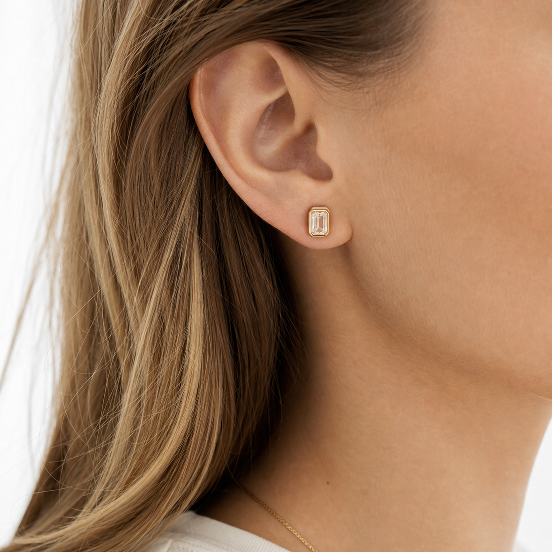 0.5ct Emerald Cut Moissanite Stud Earrings - 925 Sterling Silver