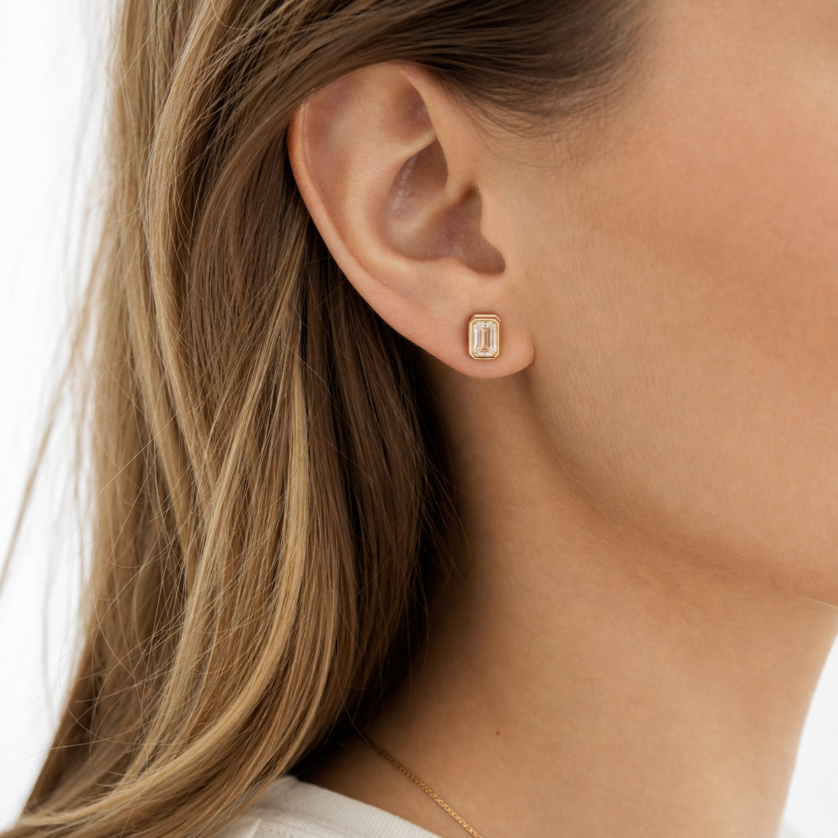 0.5ct Emerald Cut Moissanite Stud Earrings - 925 Sterling Silver