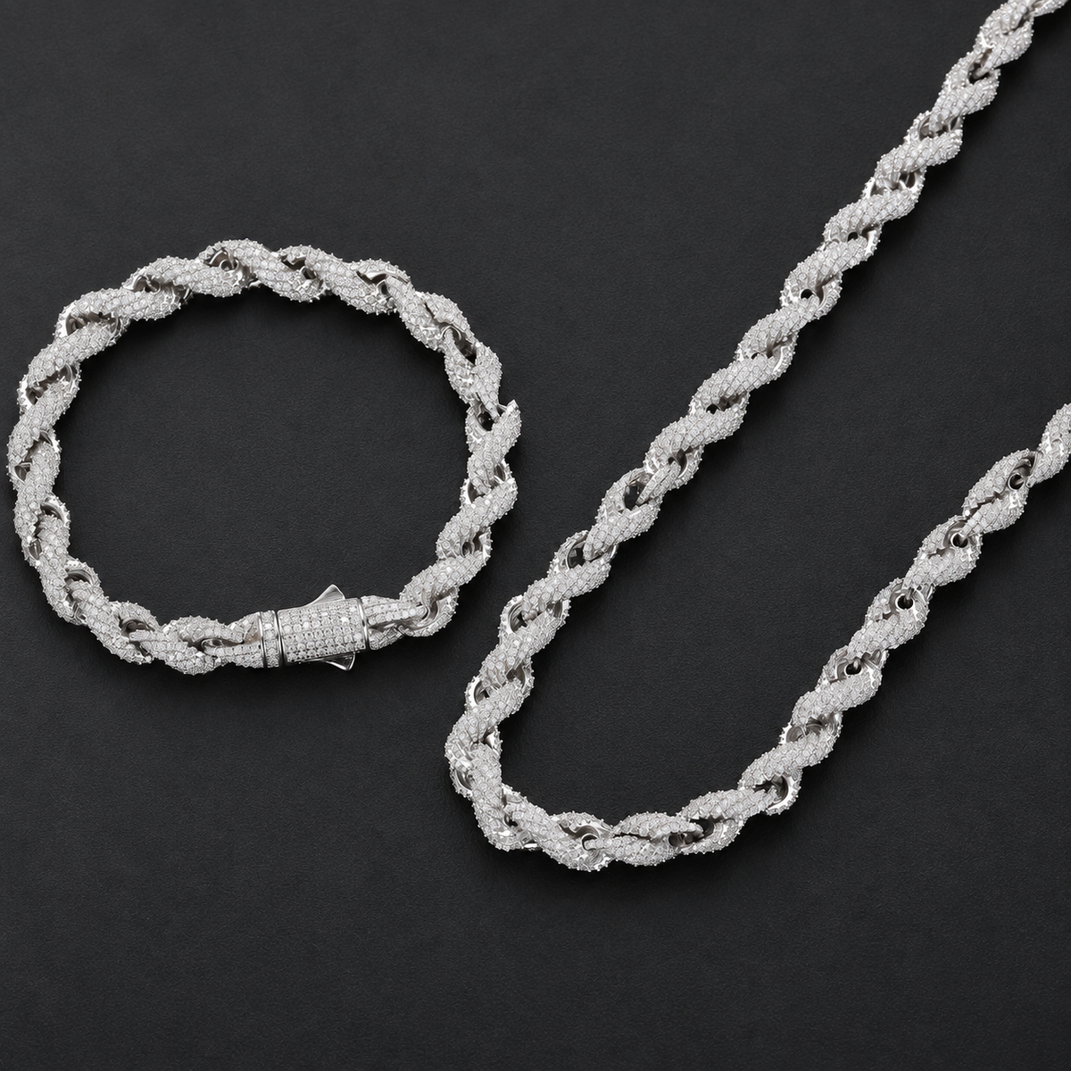 7.5mm Iced Moissanite Rope Bracelet - 925 Sterling Silver