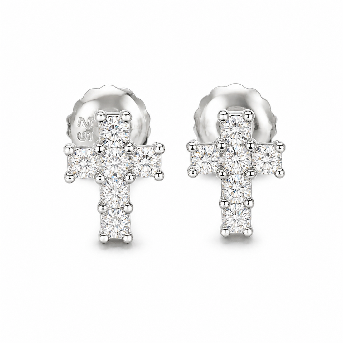 Moissanite Cross Stud Earrings Screw Back - 925 Sterling Silver
