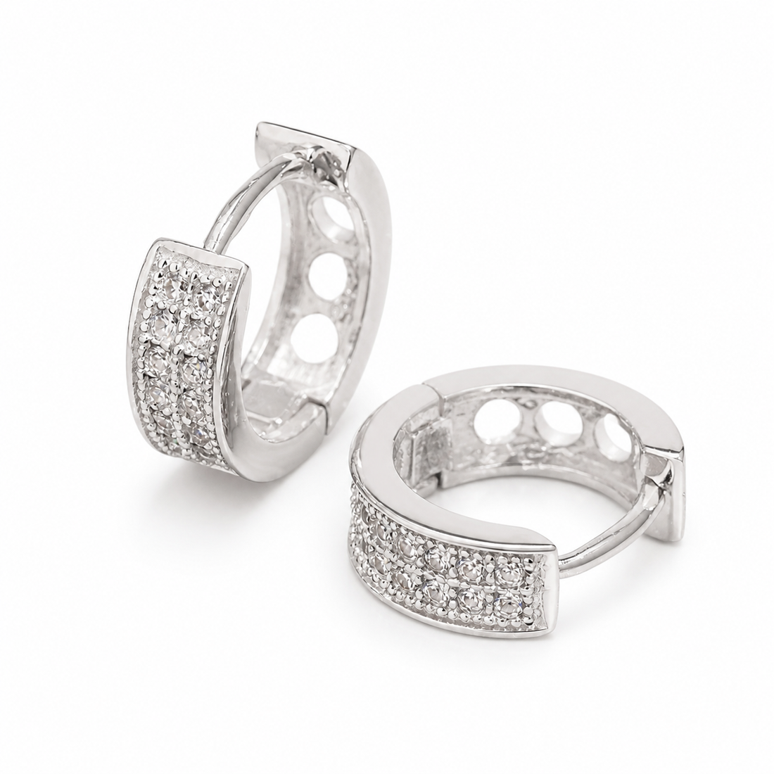 Iced Moissanite Huggie Hoop Earrings 2 Row - 925 Sterling Silver